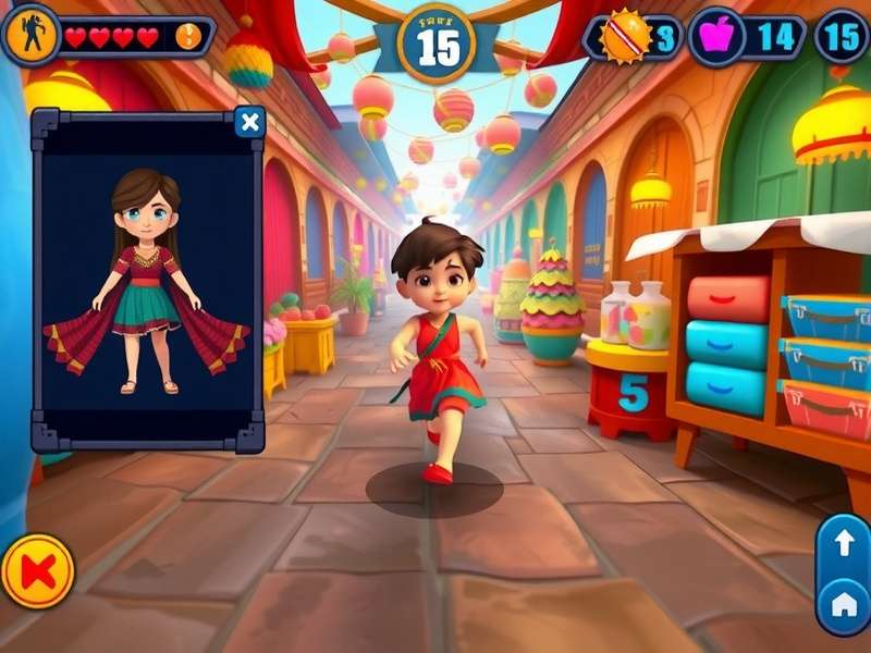 Masala Magic Run gameplay screenshot showing character running through colorful Indian market